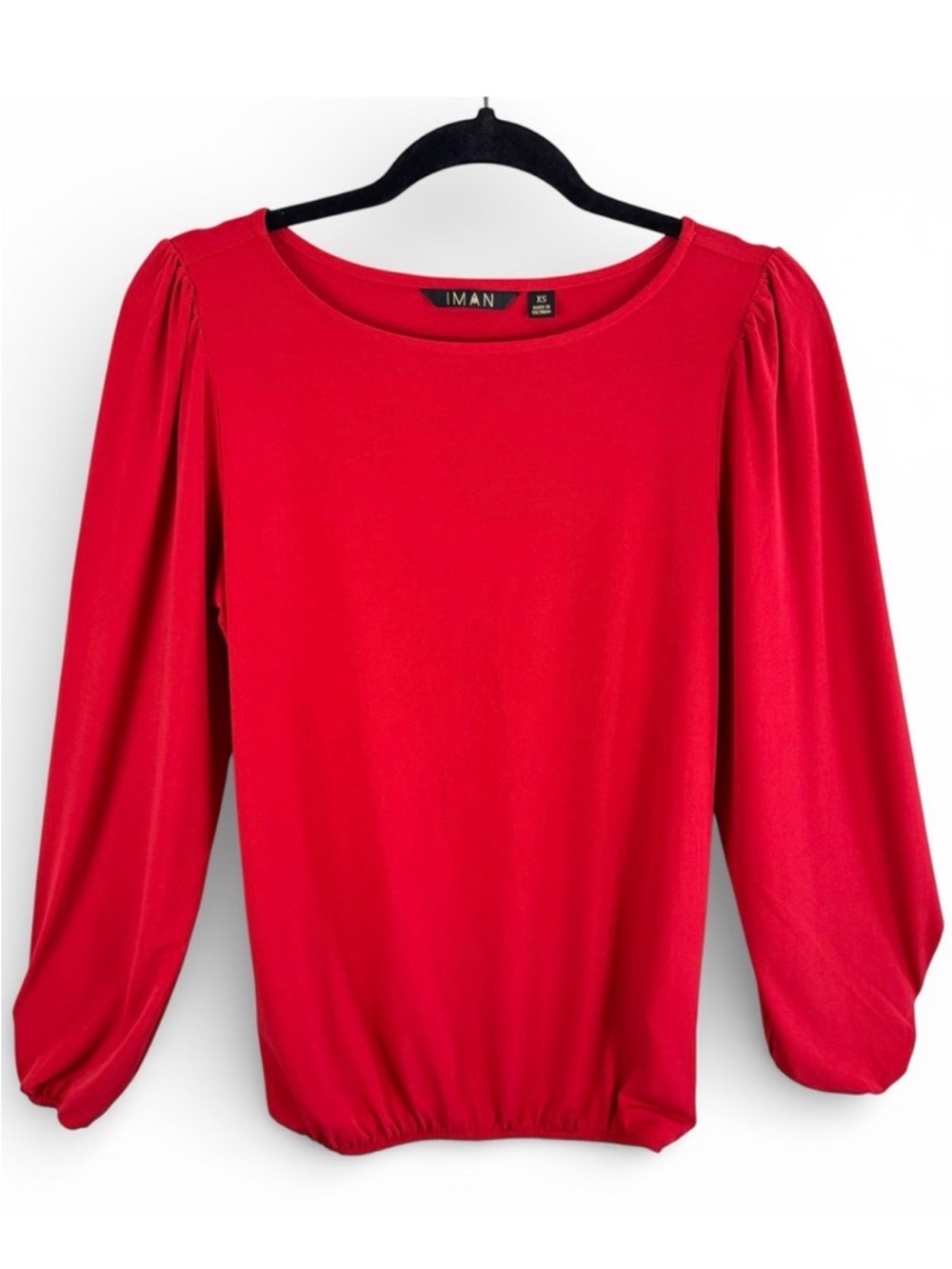 IMAN Womens Red Boat Neck Balloon Long Sleeve Elastic Bubble Hem Blouse XS